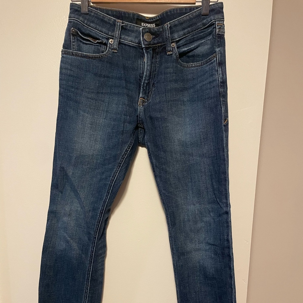 Express men slim straight medium wash jeans